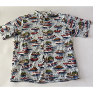 Vintage Reyn Spooner Hawaiian Aloha Shirt Mens Large American Flag Beachy